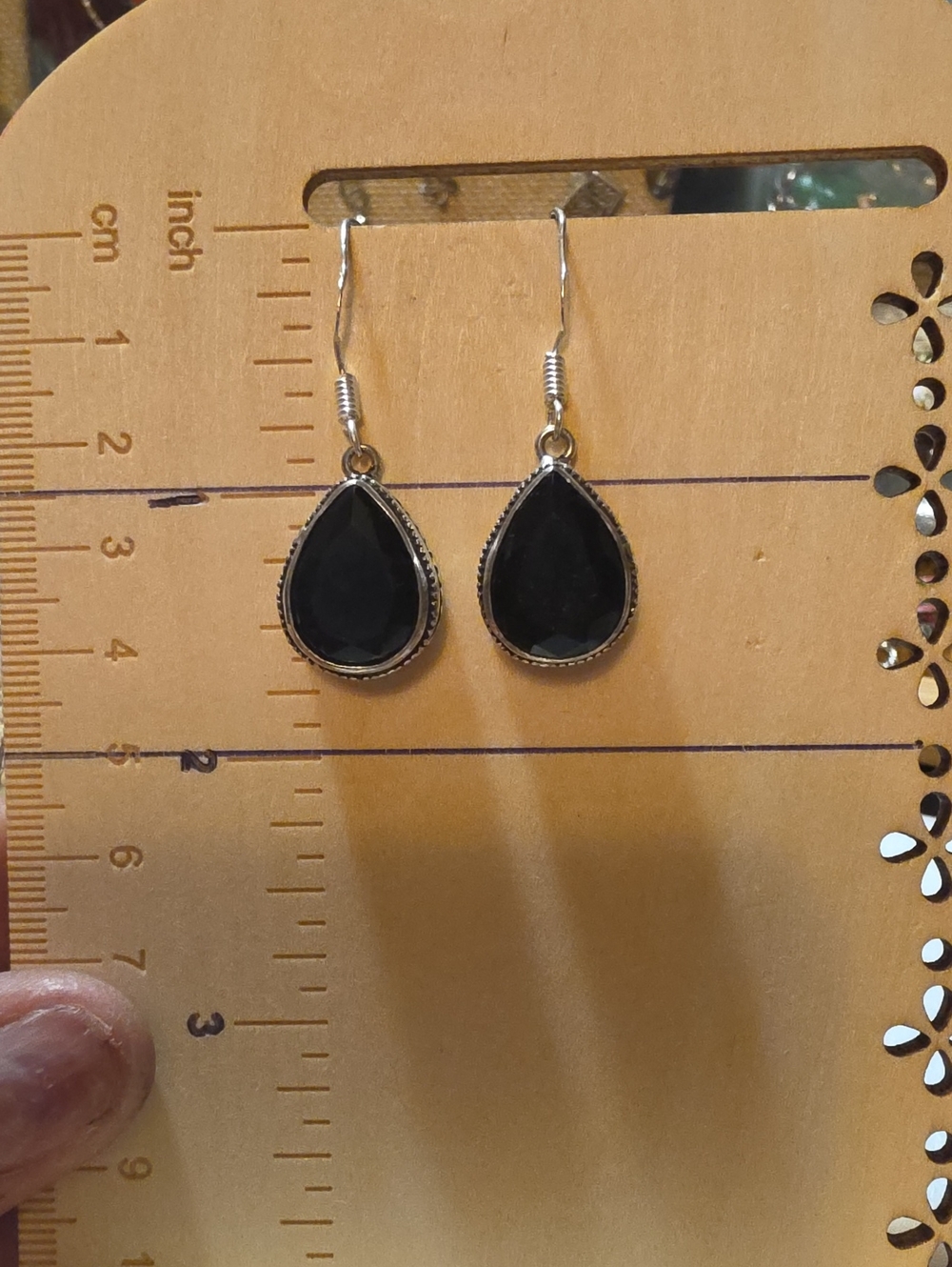 Black Onyx Teardrop Dangle Earrings with Sterling Silver Setting